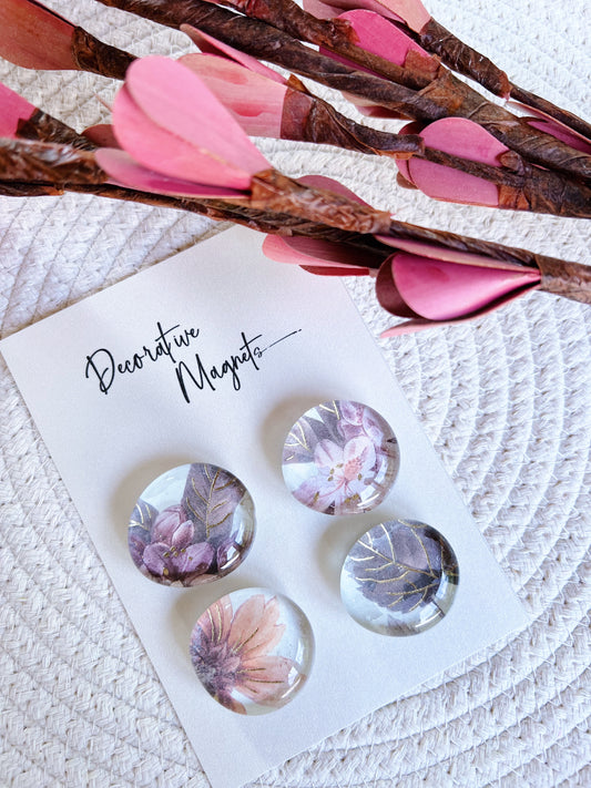 DECORATIVE MAGNETS SET ~ Rosé Brown Gold Florals