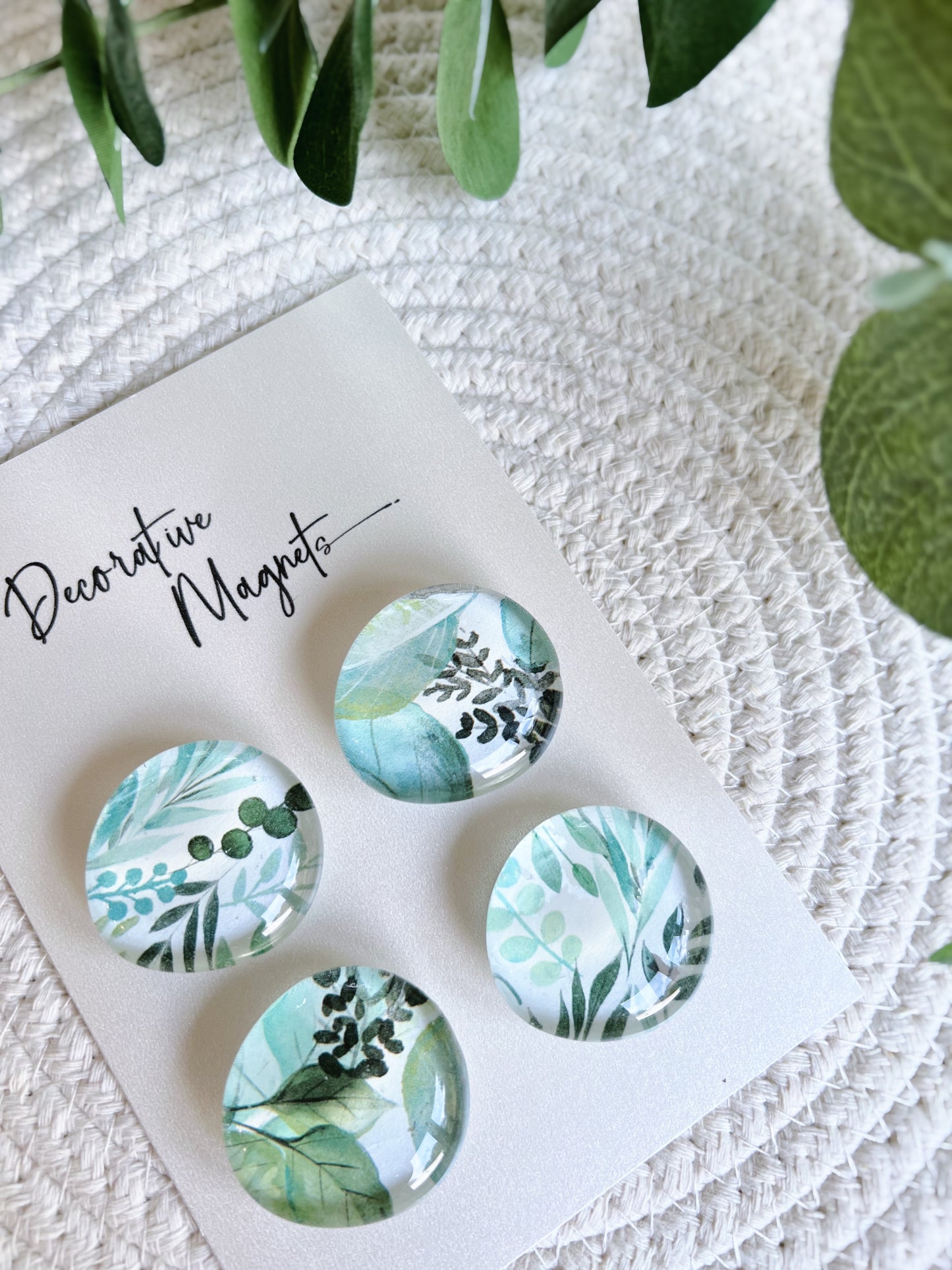 DECORATIVE MAGNETS SET ~ Green Florals