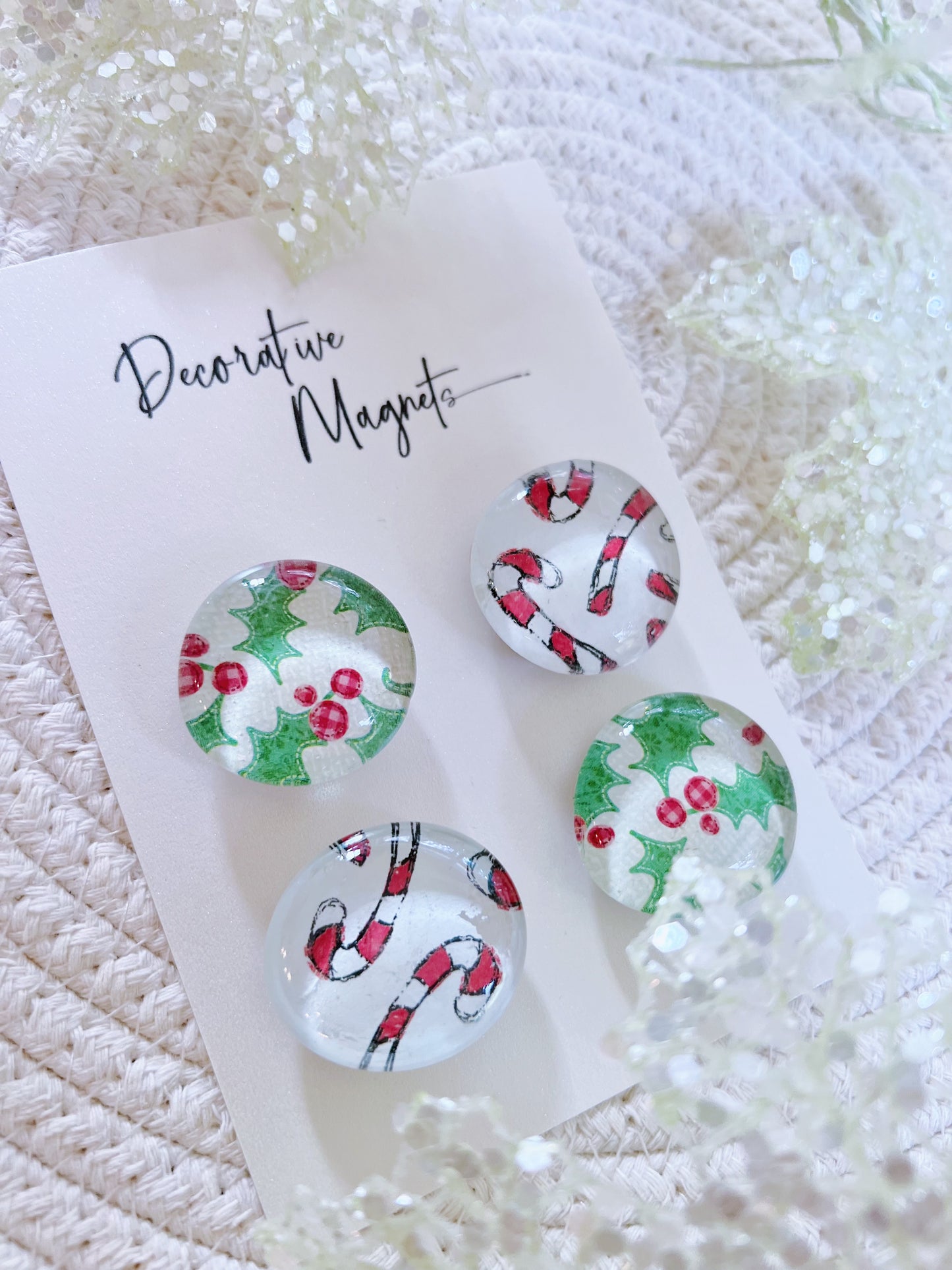 DECORATIVE MAGNETS SET ~ Candy Canes/Mistletoe