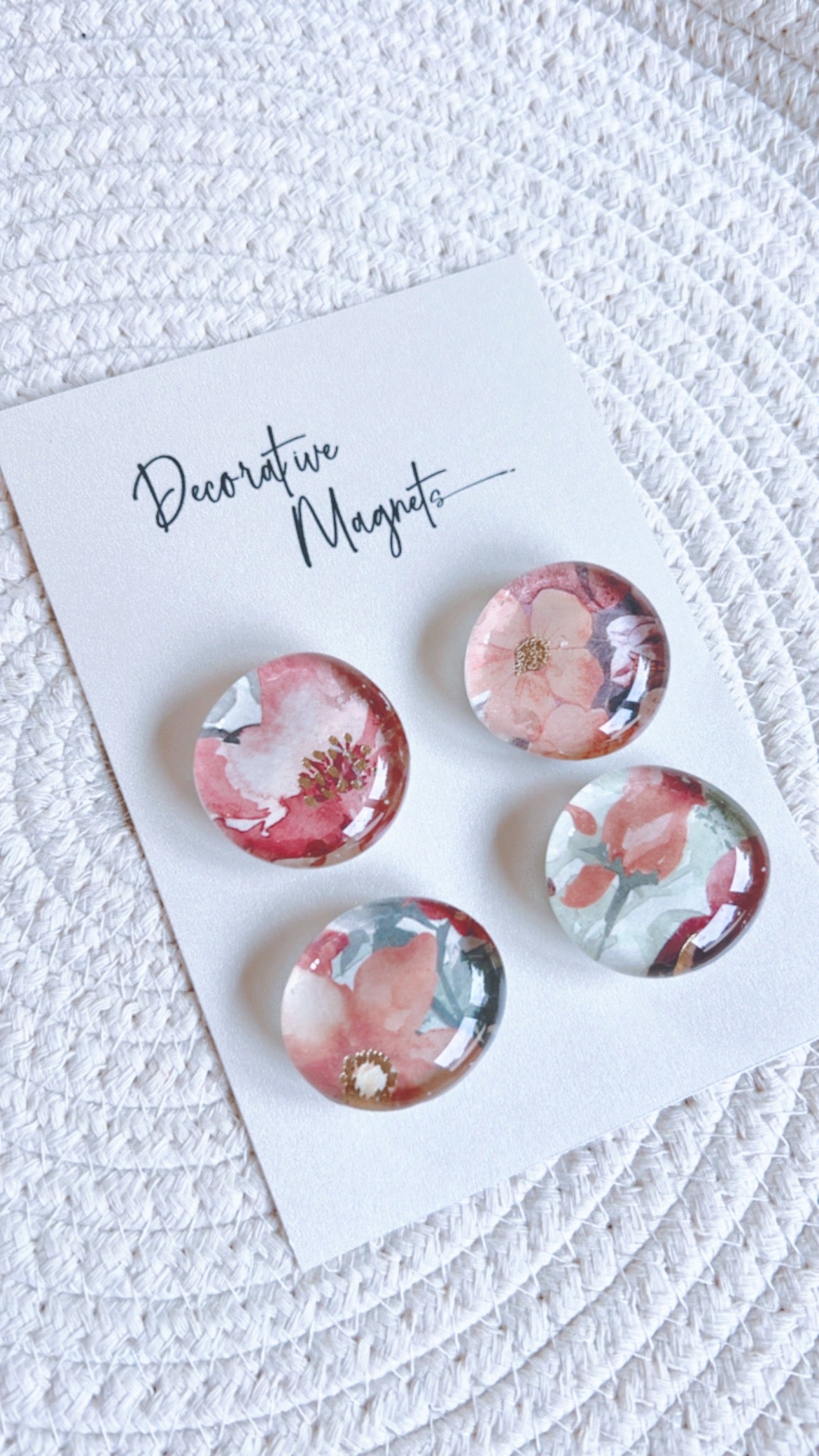 DECORATIVE MAGNETS SET ~ Peach Green Gold Florals