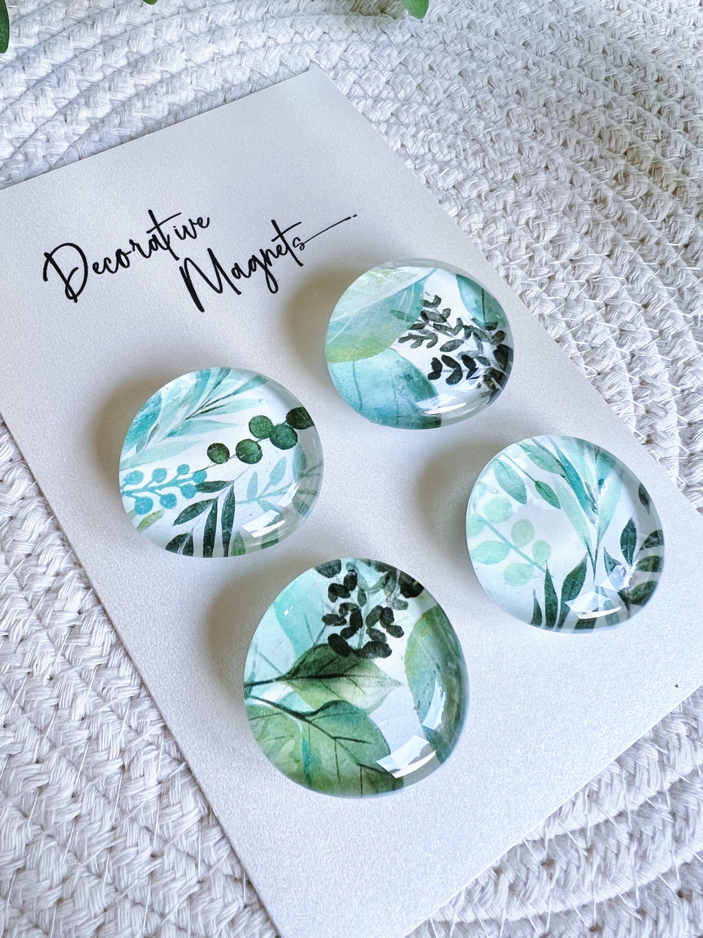 DECORATIVE MAGNETS SET ~ Green Florals