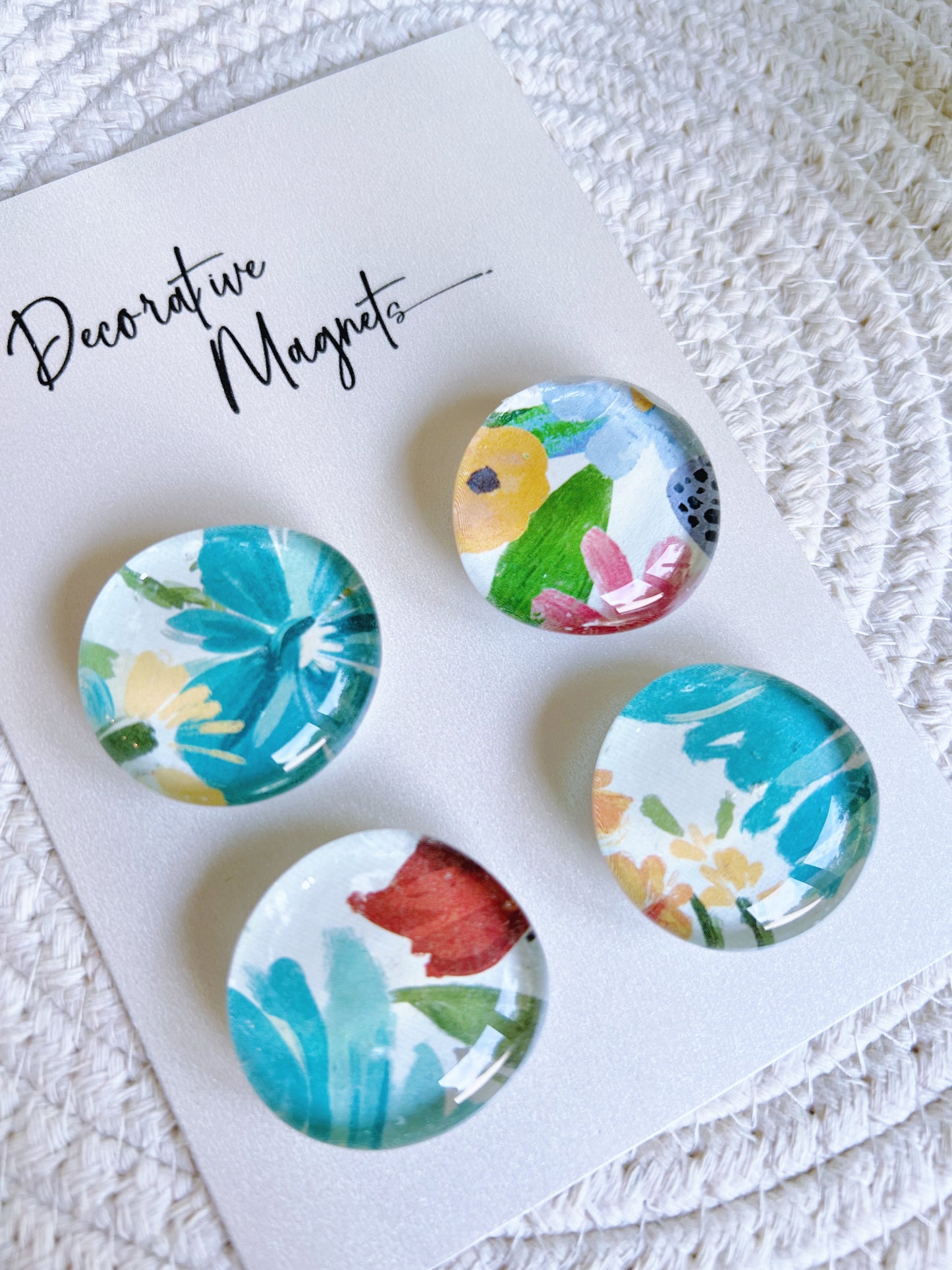 DECORATIVE MAGNETS SET ~ Blue Orange Florals