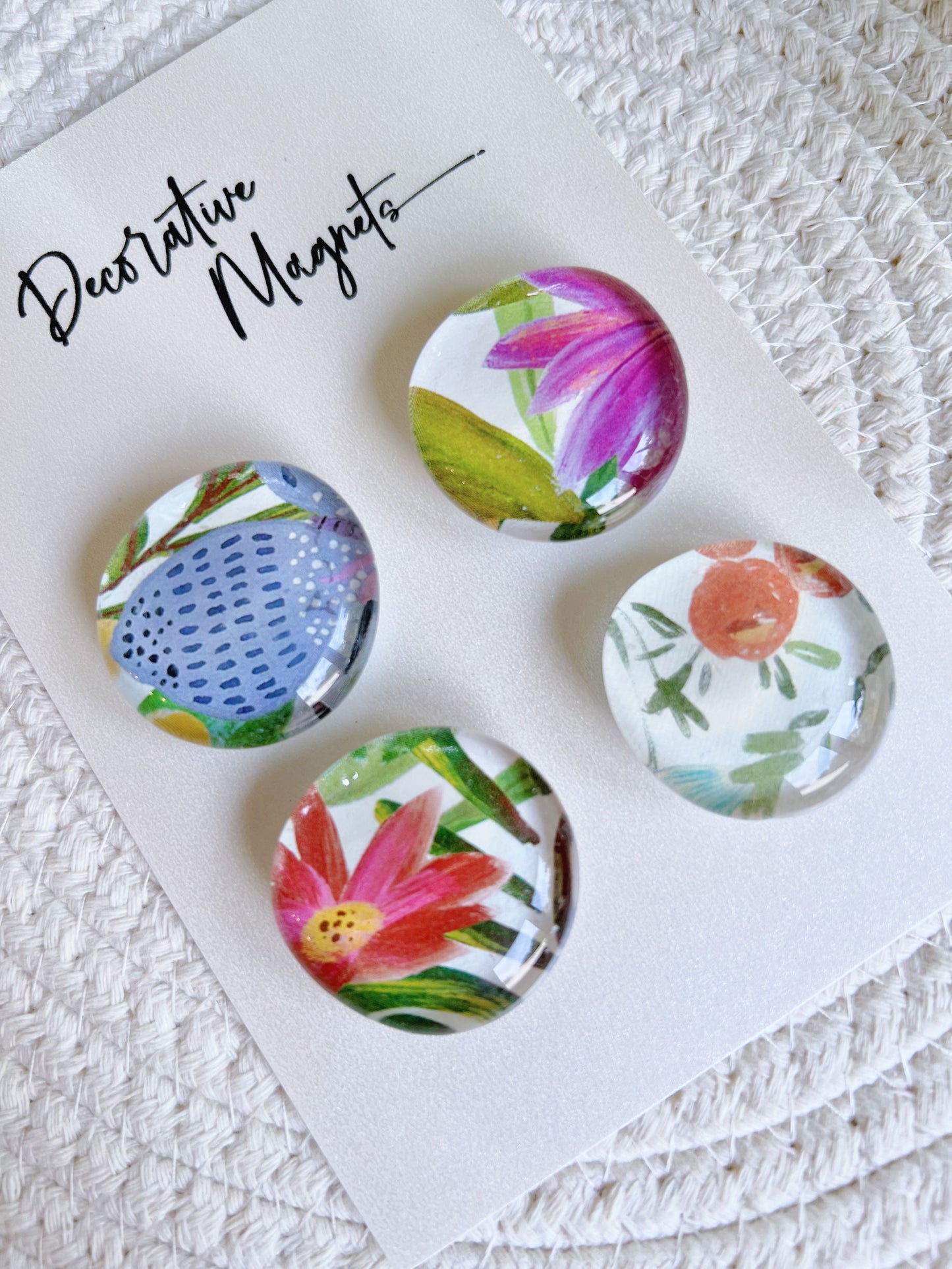 DECORATIVE MAGNETS SET ~ Pink Purple Florals