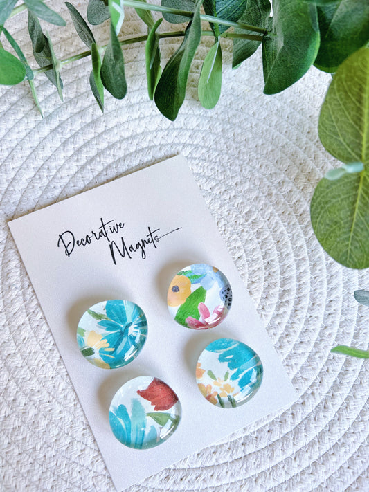 DECORATIVE MAGNETS SET ~ Blue Orange Florals