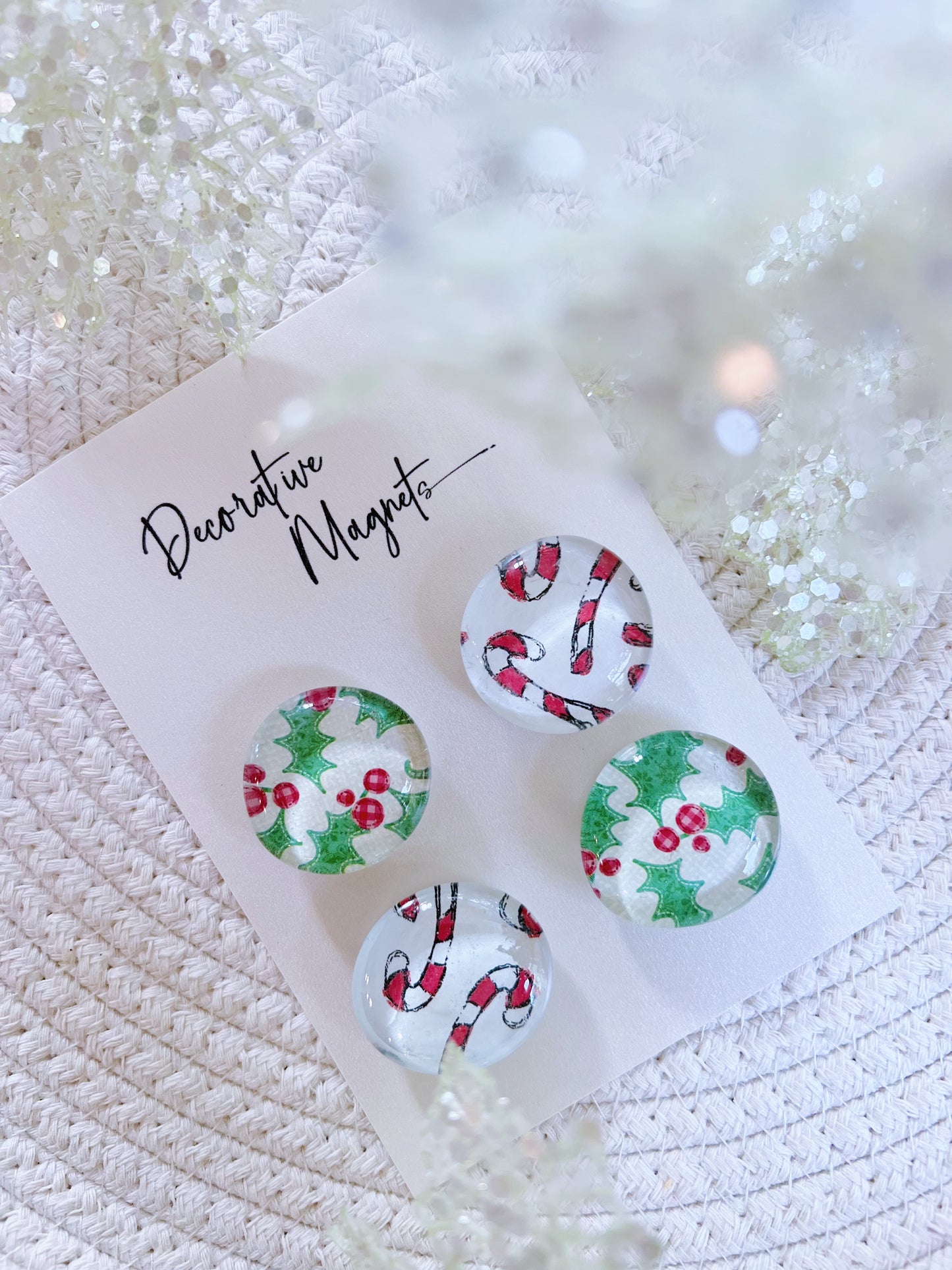 DECORATIVE MAGNETS SET ~ Candy Canes/Mistletoe