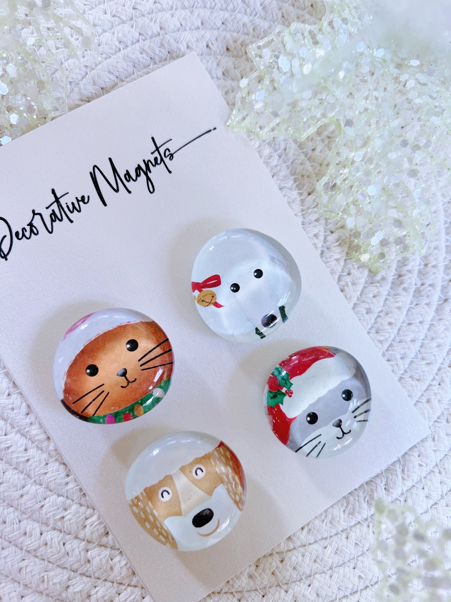 DECORATIVE MAGNETS SET ~ Christmas Pets