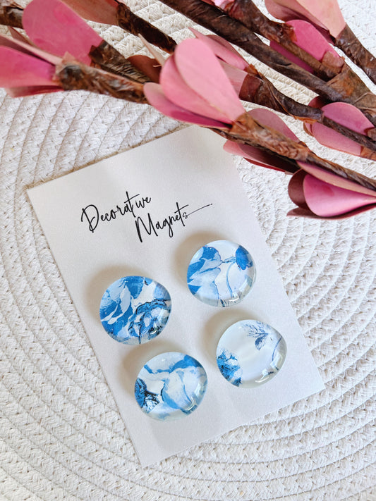 DECORATIVE MAGNETS SET ~ Vintage Blue Florals