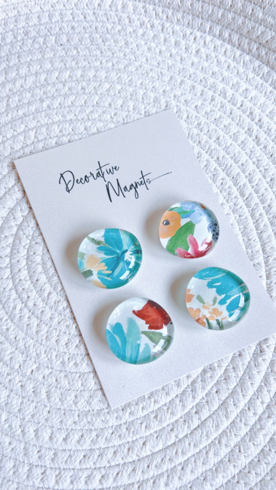 DECORATIVE MAGNETS SET ~ Blue Orange Florals